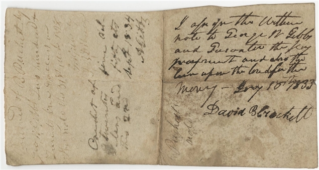 1833 David Crockett Signed Document (University Archives LOA)